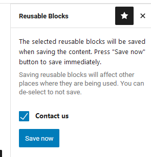 The reusable block user interface in the WYSIWYG editor.