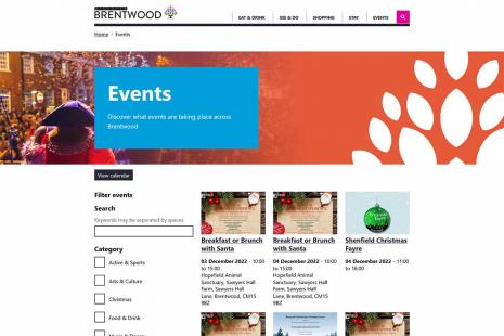 A cropped screenshot of DiscoverBrentwood.co.uk's graphical events page