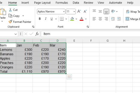 data table