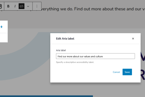 Setting the aria-label attribute for a Link.