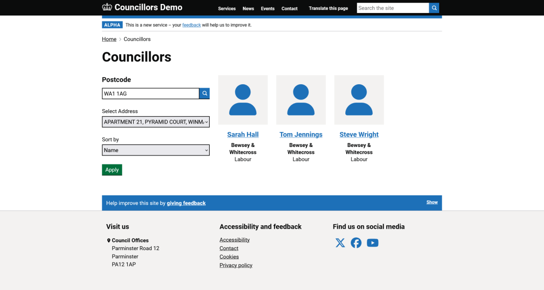 A screenshot of the "Find your councillors" functionality.