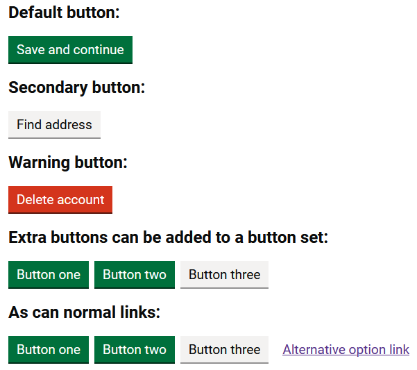 Screenshot of existing button components in Council Platform