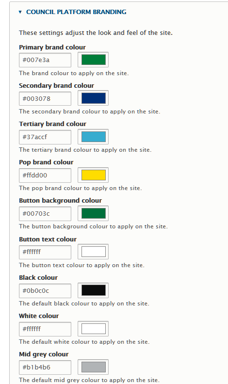 Eastleigh Borough Council demo site theme colour settings