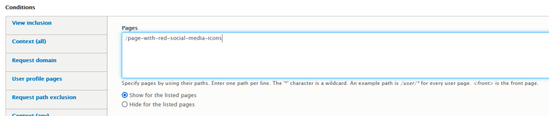 Condition for CSS Asset Injector rule restricting it to a single page.