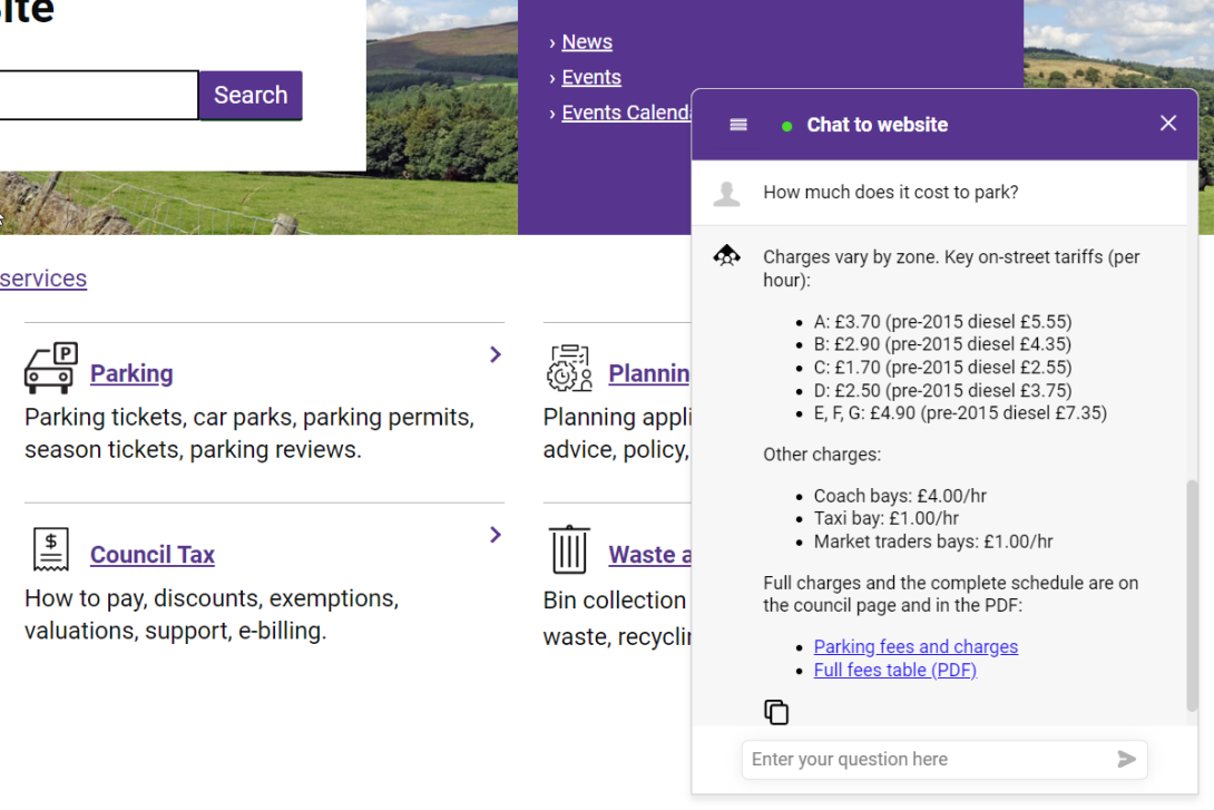 Chat to website referencing a PDF.